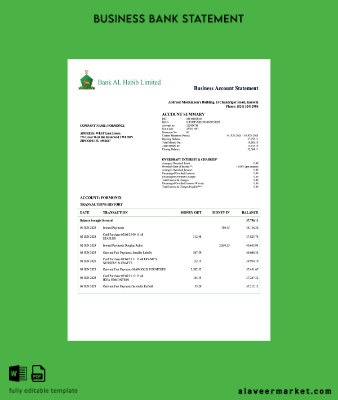 Pakistan Banka Al Habib enterprise Hesap Özeti Word and PDF Şablon