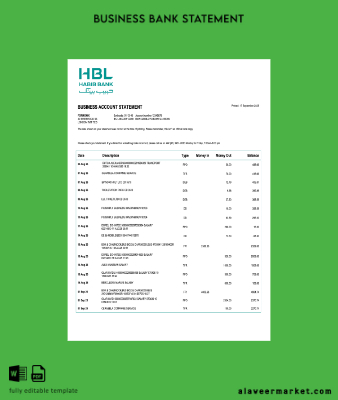 Pakistan Habib İşletme checking account Hesap Özeti Word and PDF Şablon