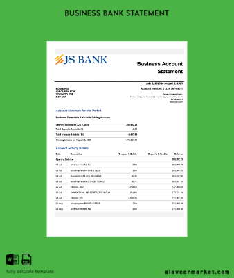 Pakistan JS firm Hesap Özeti Word and PDF Şablon