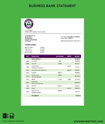 Pakistan Meezan Banka organization Hesap Özeti Word and PDF Şablon