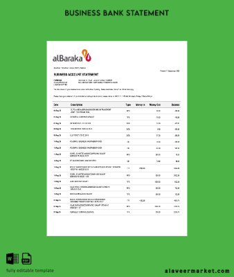 Pakistan Al Baraka Şirket Hesap Özeti Word and PDF Şablon