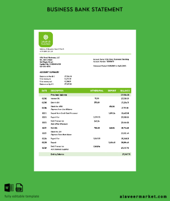 Palestine Quds organization checking account Hesap Özeti Word and PDF Şablon