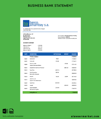 Paraguay Banco Amambay organization Hesap Özeti Word and PDF Şablon