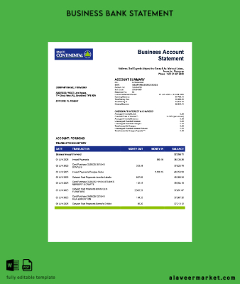 Paraguayan Banco Continental S.A.E.C.A. Banka firm account Hesap Özeti Word and PDF Şablon