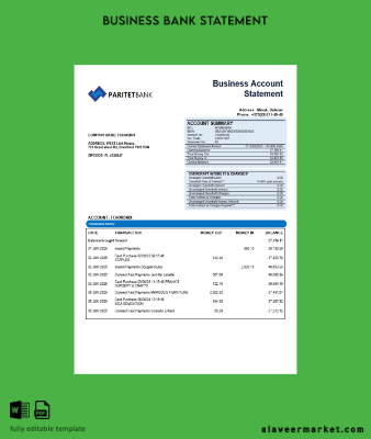 Paritet Banka Şirket account Hesap Özeti Word and PDF format