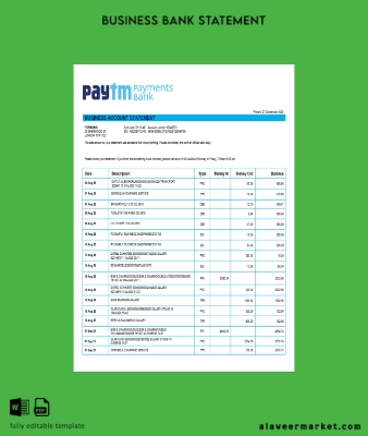 PayTM Payments İşletme Şirket account Hesap Özeti Word and PDF format
