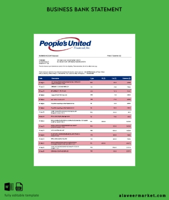 People’s United Banka İşletme Hesap Özeti Word and PDF Şablon