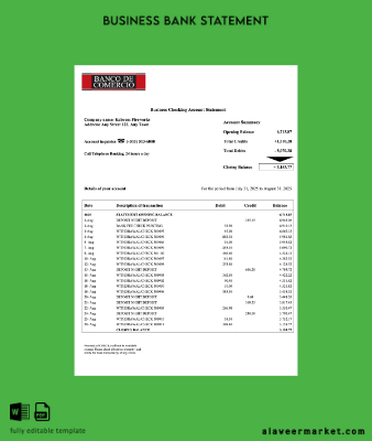 Peru Banco de Comercio enterprise Hesap Özeti Word and PDF Şablon