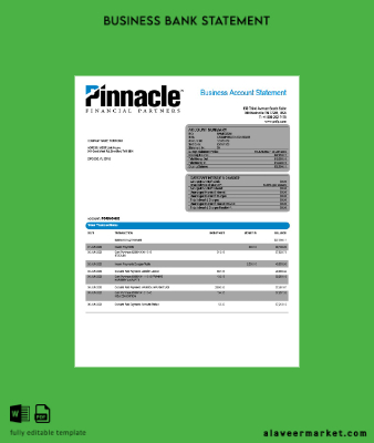 Pinnacle Financial Banka firm account Hesap Özeti Word and PDF Şablon