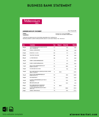 Polonya Millennium İşletme firm Hesap Özeti Word and PDF format