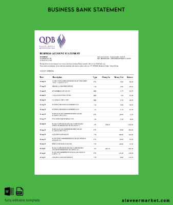 Katar Development organization checking account Hesap Özeti Word and PDF Şablon