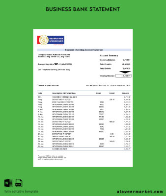 RBB Smart İşletme Banka organization account Hesap Özeti Word and PDF format