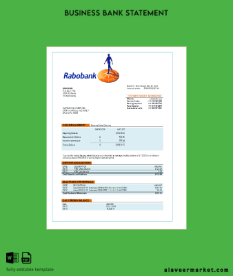 Banka Banka organization account Hesap Özeti Word and PDF Şablon