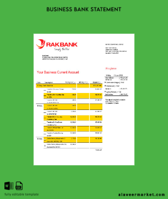 Banka enterprise account Hesap Özeti Word and PDF Şablon