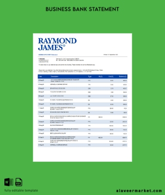 Raymond James Banka organization Hesap Özeti Word and PDF Şablon