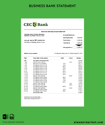 Romanya CEC İşletme firm Hesap Özeti Word and PDF format