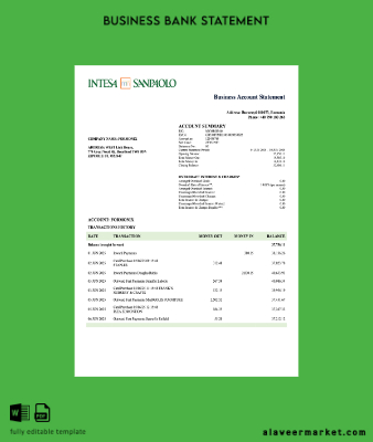 Romanya Intesa Sanpaolo İşletme account Hesap Özeti Word and PDF Şablon