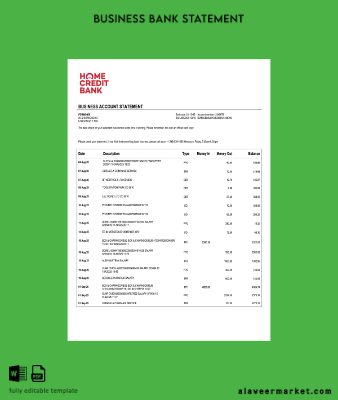 Rusya Home Kredi firm account Hesap Özeti Word and PDF Şablon