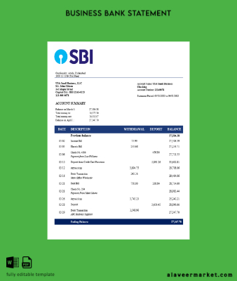SBH organization checking account Hesap Özeti Word and PDF format