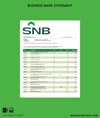 SNB Banka enterprise Hesap Özeti Word and PDF Şablon