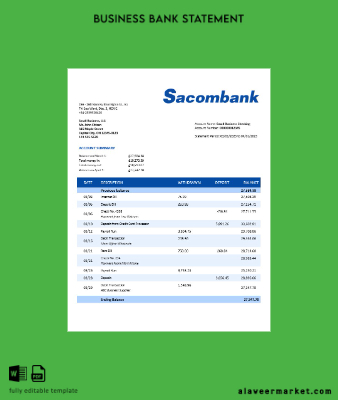 Banka organization checking account Hesap Özeti Word and PDF Şablon