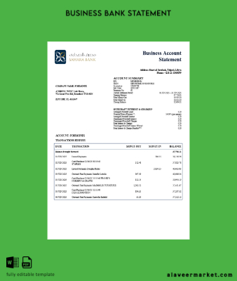 Sahara organization checking account Hesap Özeti Word and PDF Şablon (1)