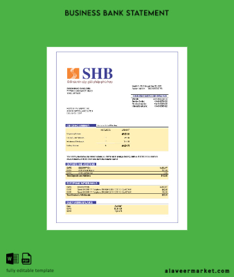 Saigon Hanoi Banka (SHB) organization account Hesap Özeti Word and PDF Şablon