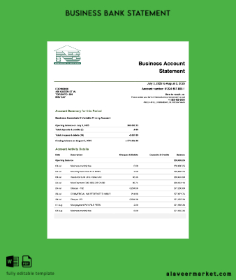 Saint Kitts and Nevis SKNA İşletme firm Hesap Özeti Word and PDF format