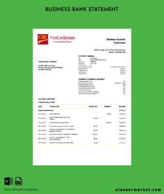 Saint Vincent and The Grenadines Firstcaribbean International firm account Hesap Özeti Word and PDF Şablon