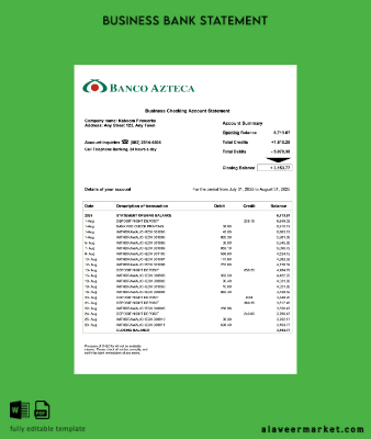 Salvador Banco Azteca organization checking account Hesap Özeti Word and PDF format