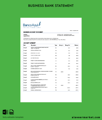 Salvador Banco Azul firm account Hesap Özeti Word and PDF Şablon