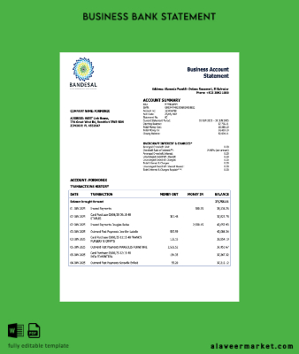 Salvador Bandesal organization checking account Hesap Özeti Word and PDF Şablon