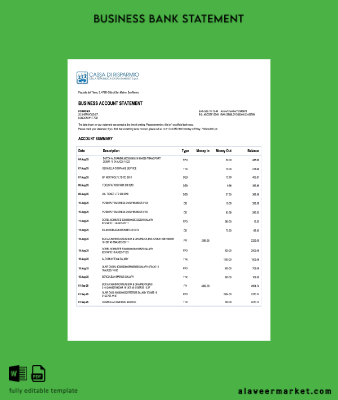 San Marino Cassa di Risparmio Banka firm account Hesap Özeti Word and PDF Şablon