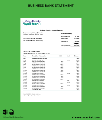 Suudi Arabistan Arabia Riyad enterprise Hesap Özeti Word and PDF format