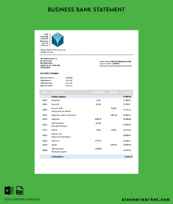Suudi Arabistan Arabian Banque Suudi Arabistan Fransi organization checking account Hesap Özeti Word and PDF Şablon