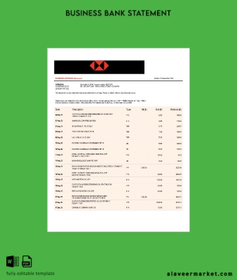 Suudi Arabistan British Banka İşletme Hesap Özeti Word and PDF Şablon