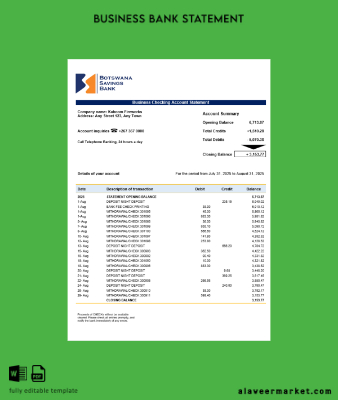 Savings Banka enterprise Hesap Özeti Word and PDF format