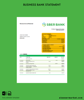 Banka Banka enterprise checking account Hesap Özeti Word and PDF Şablon