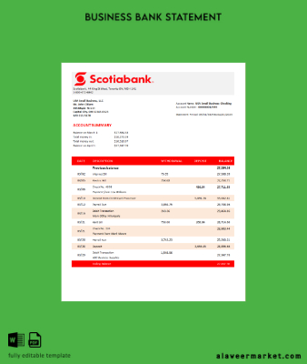 Banka Banka organization Hesap Özeti Word and PDF Şablon