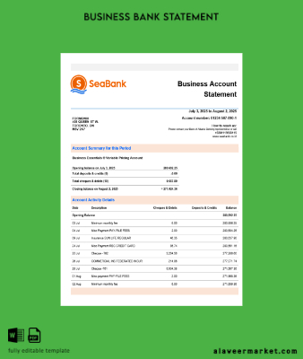 Banka İşletme firm Hesap Özeti Word and PDF format