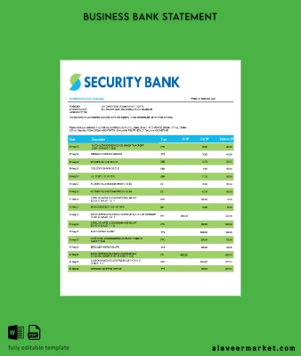 Security Banka firm account Hesap Özeti Word and PDF Şablon