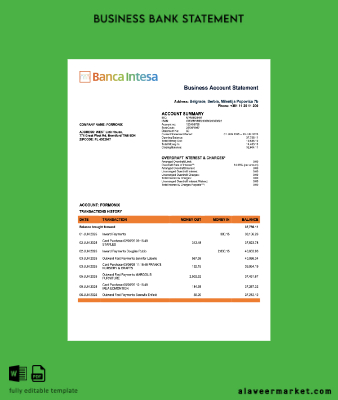 Sırbistan Banca Intesa enterprise account Hesap Özeti Word and PDF Şablon