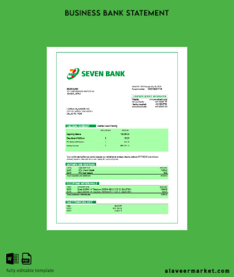 Seven Banka Şirket checking account Hesap Özeti Word and PDF Şablon
