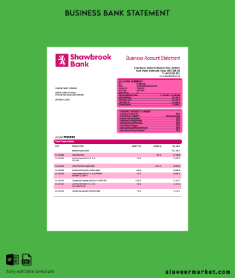 Shawbrook Group enterprise account Hesap Özeti Word and PDF Şablon