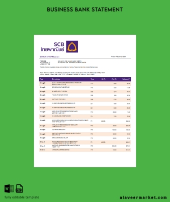 Siam Commercial Banka enterprise account Hesap Özeti Word and PDF Şablon