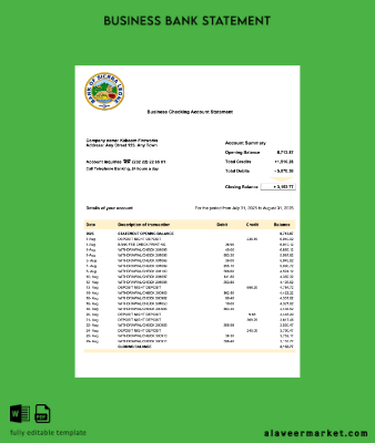 Sierra Leone Banka of Sierra Leone İşletme checking account Hesap Özeti Word and PDF Şablon
