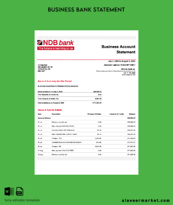 Sierra Leone National Development corporate Hesap Özeti Word and PDF Şablon