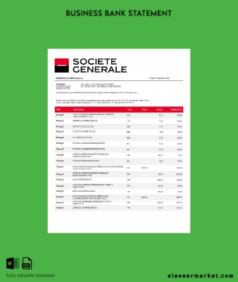 Societe Generale Banka firm account Hesap Özeti Word and PDF Şablon