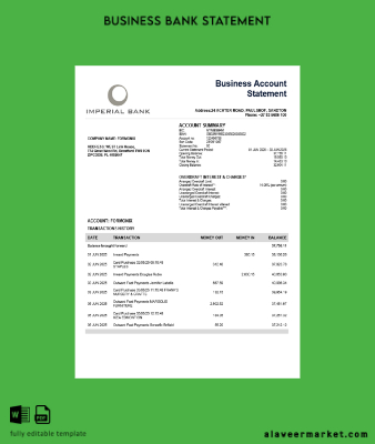 South African Imperial Banka firm account Hesap Özeti Word and PDF Şablon
