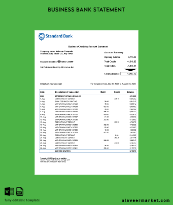 South African Standard organization Hesap Özeti Word and PDF Şablon